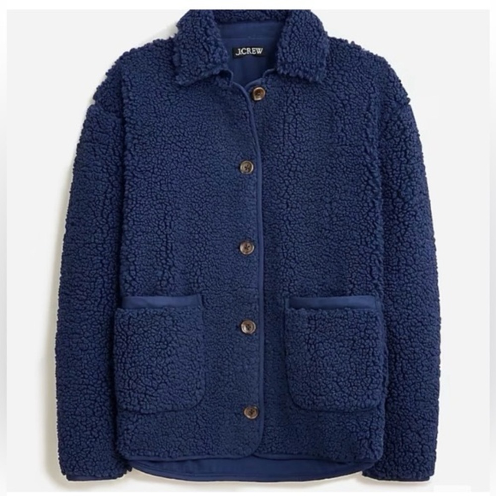 J. Crew Navy Blue Sherpa Button-Up Jacket